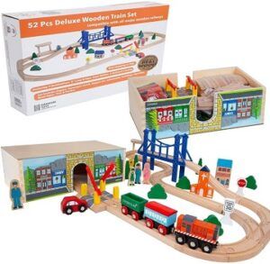 Orbrium-52 pcs wooden train sets for toddlers