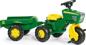 ride on tractors for toddlers-green color Rolly John Deere 3 Wheel Tractor with trailer