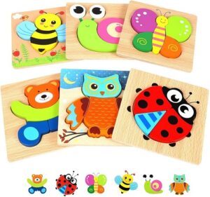 Montessori materials for toddlers-Wooden animals jigsaw puzzle set