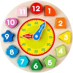 montessori materials for toddlers-Wooden shape sorting clock