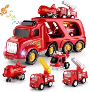 TEMI Fire Carrier Truck Transport Car with 4 mini car toys